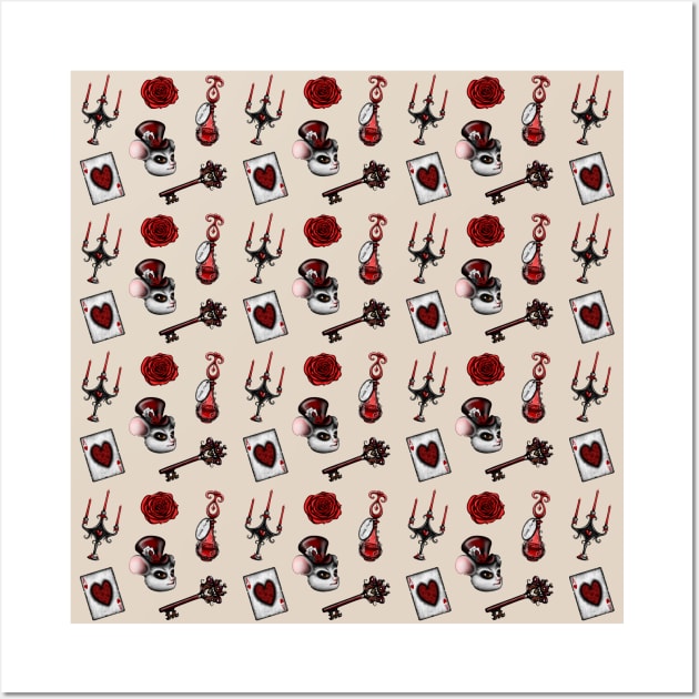 Mad Hatter Red Pattern Wall Art by DeneboArt